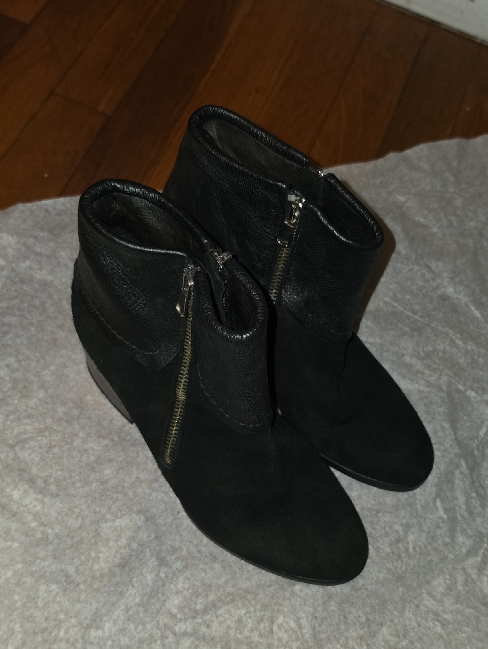 Sesto Meucci Black Suede & Leather Zip Wedge Ankle Boots Size 9.5